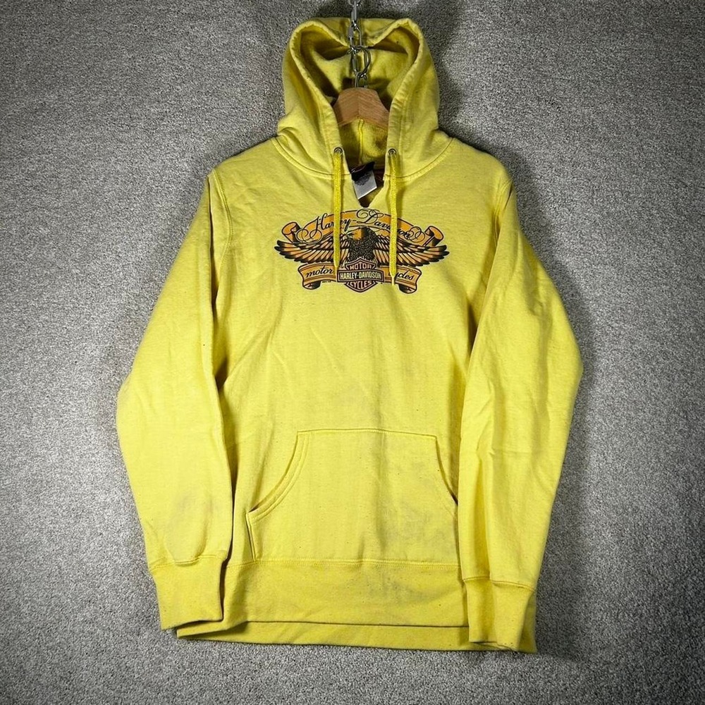 Y2K women's Harley Davidson yellow grunge biker hoodie Size L